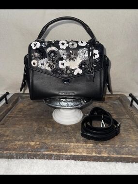 Michael Kors Black Floral Sequin Top-Handle Satchel